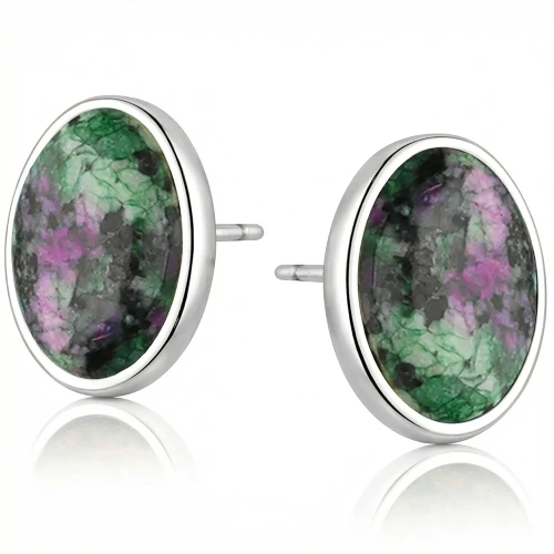 Kolczyki Srebrne 925 Zoisyt z Rubinem Sztyfty na Prezent.webp