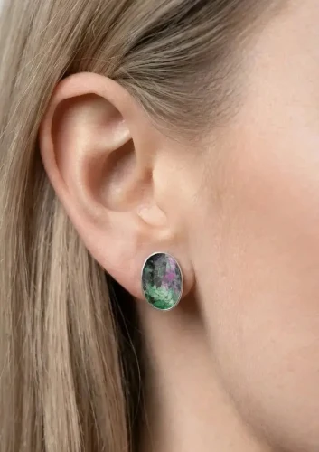 Kolczyki Srebrne 925 Zoisyt z Rubinem Sztyfty na Prezent.webp