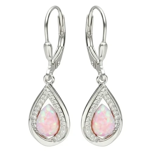 Srebrne Kolczyki Krople Damskie z Opalem i Cyrkoniami Zapięcie Angielskie.webp