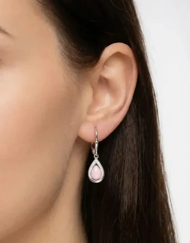 Srebrne Kolczyki Krople Damskie z Opalem i Cyrkoniami Zapięcie Angielskie.webp