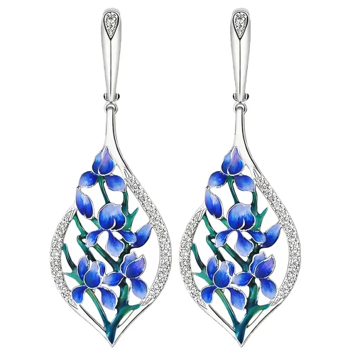 Kolczyki Kwiaty Niebieskie Wiszące Stal Szlachetna Angielskie Zapięcie Ażurowe.webp