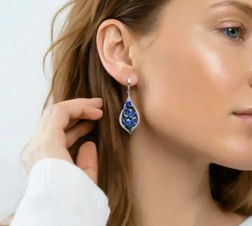 Kolczyki Kwiaty Niebieskie Wiszące Stal Szlachetna Angielskie Zapięcie Ażurowe.webp