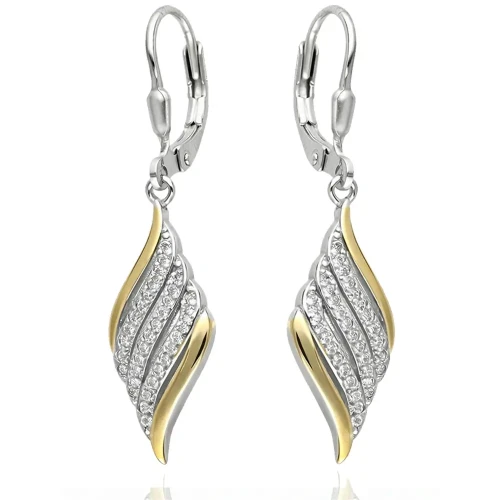 Damskie Kolczyki Srebrne 925 Pozłacane z Cyrkoniami Zapięcie Angielskie.webp