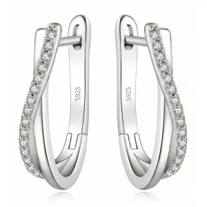 Kolczyki Damskie Srebrne 925 Infinity z Cyrkoniami Zapięcie  Angielskie.webp