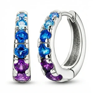 Srebrne Rodowane Kolczyki Koła Srebro 925 Kolorowe Kamienie Cyrkonie .webp