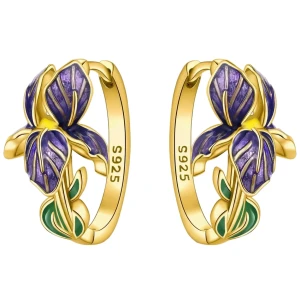 Srebrne Damskie Kolczyki Srebro 925 Pozłacane Kwiaty Irys .webp