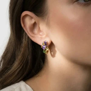 Srebrne Damskie Kolczyki Srebro 925 Pozłacane Kwiaty Irys .webp