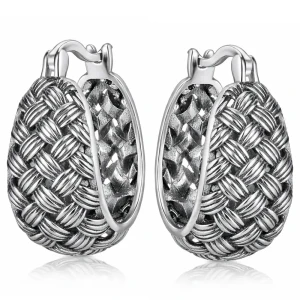 Srebrne Kolczyki Srebro 925 Koła Szerokie Oksydowane Wzór Pleciony.webp