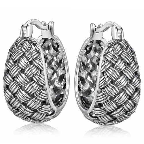 Srebrne Kolczyki Srebro 925 Koła Szerokie Oksydowane Wzór Pleciony.webp