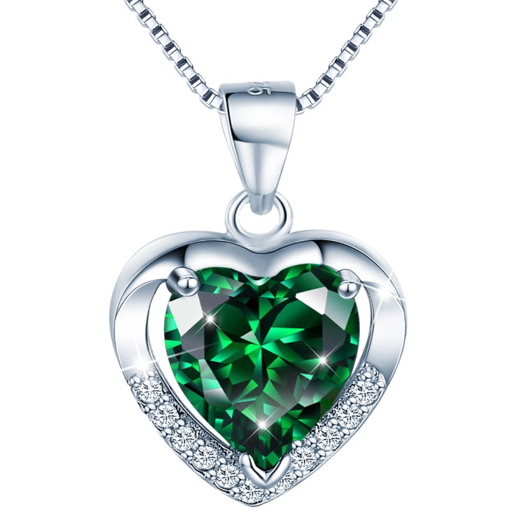 Srebrny Naszyjnik Emerald - Wisiorek Serce z austriackimi Markowymi Kryształami Prezent na Imieniny Gwiazdkę - Srebro 925.jpg