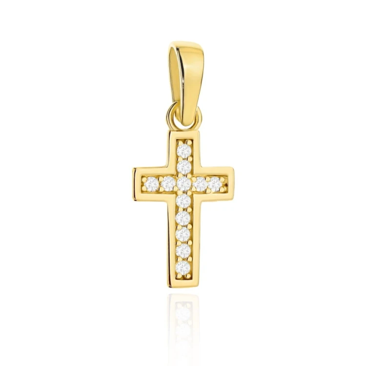 Krzyżyk złoty mały wysadzany cyrkoniami