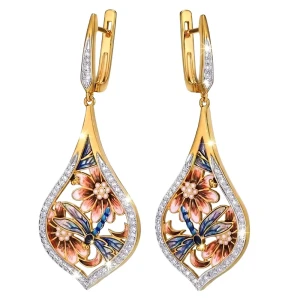 Kolczyki Kwiaty Motyle Wiszące Stal Szlachetna Angielskie Zapięcie Ażurowe.webp