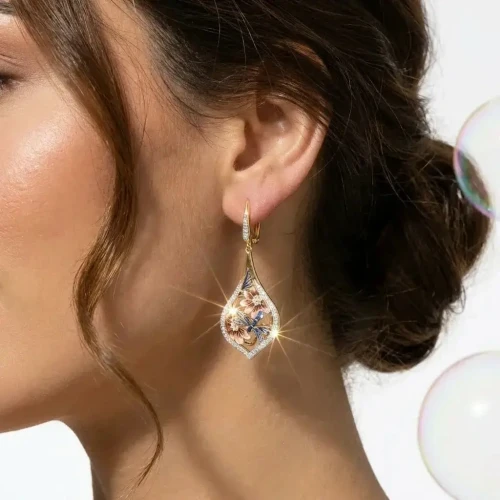 Kolczyki Kwiaty Motyle Wiszące Stal Szlachetna Angielskie Zapięcie Ażurowe.webp