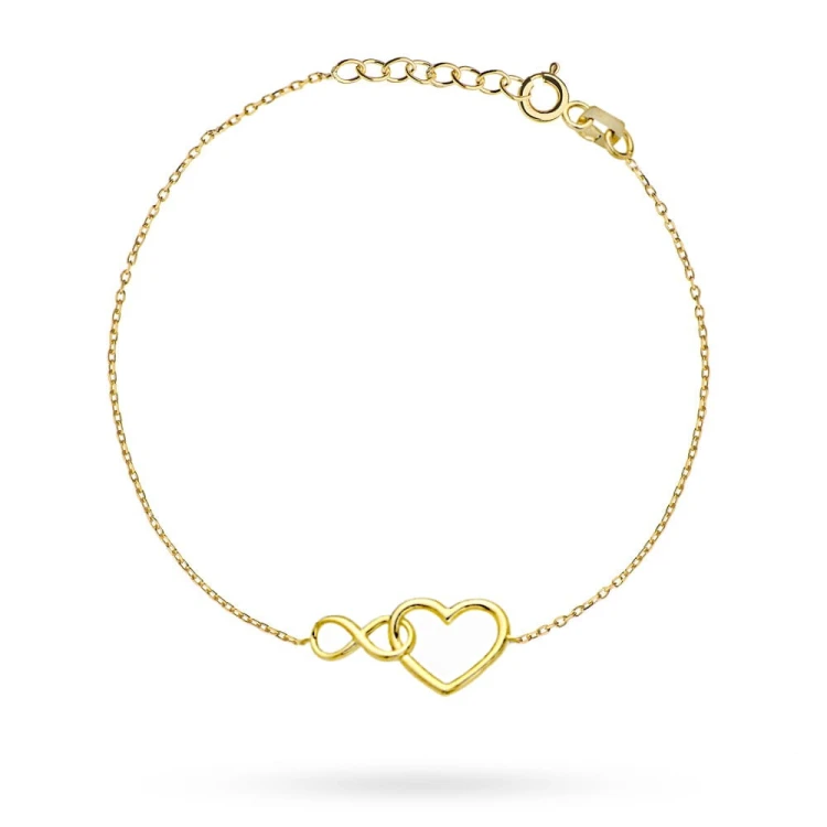 Bransoletka złota serce splecione ze znakiem nieskończoności