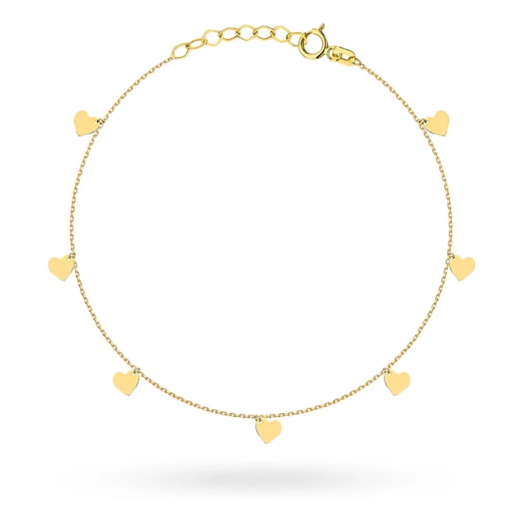 Bransoletka złota pełne serduszka na nogę