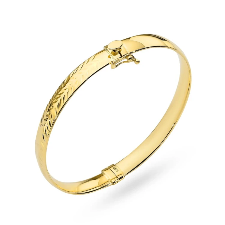 Bransoletka złota sztywna zdobiona diamentowaniem