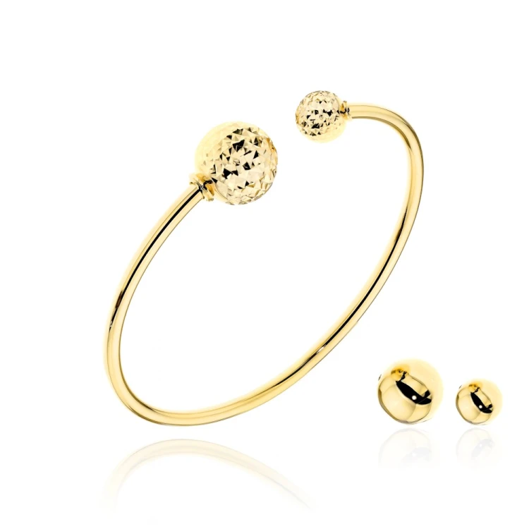 Bransoletka złota sztywna z wkręcanymi wymiennymi kulkami - komplet