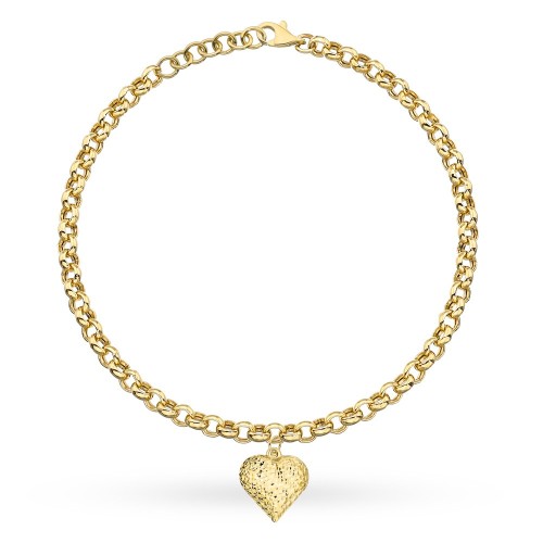 Bransoletka złota o splocie rolo z diamentowanym sercem