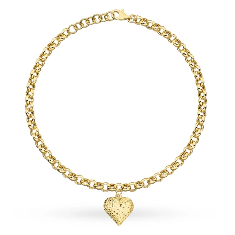 Bransoletka złota o splocie rolo z diamentowanym sercem