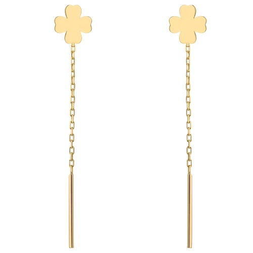 Złote Kolczyki Przewlekane Koniczynki 585 – Długie Kolczyki Ze Złota Próby 585.jpg