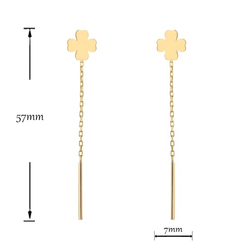 Złote Kolczyki Przewlekane Koniczynki 585 – Długie Kolczyki Ze Złota Próby 585.jpg