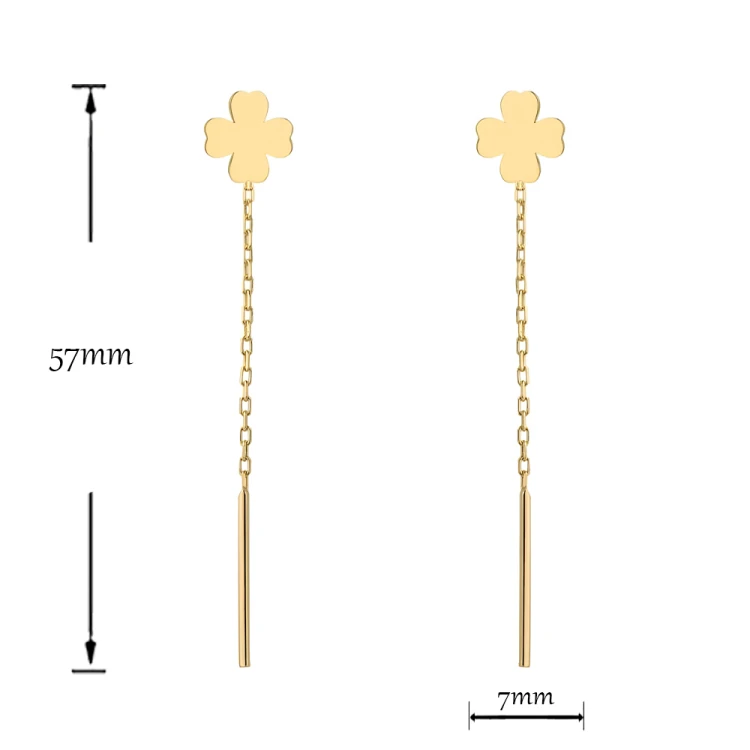 Złote Kolczyki Przewlekane Koniczynki 585 – Długie Kolczyki Ze Złota Próby 585.jpg