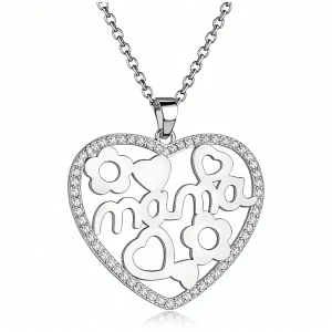 Srebrny Naszyjnik 925 Serce Z Napisem Mama Cyrkonie Łańcuszek Ankier.webp