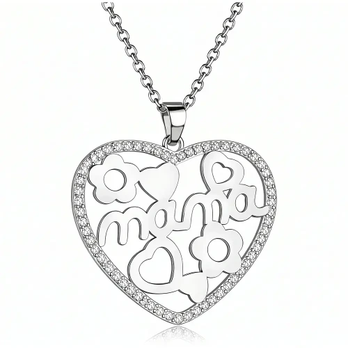 Srebrny Naszyjnik 925 Serce Z Napisem Mama Cyrkonie Łańcuszek Ankier.webp