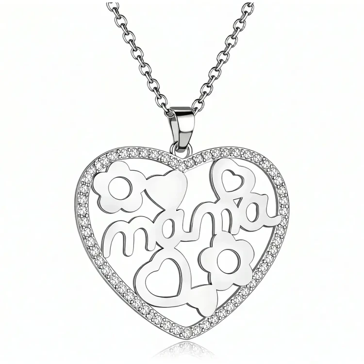 Srebrny Naszyjnik 925 Serce Z Napisem Mama Cyrkonie Łańcuszek Ankier.webp