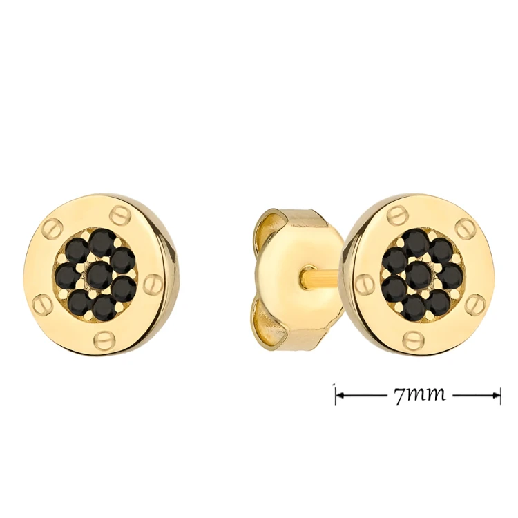 Kolczyki Złote 585 Kółeczka z Czarnymi Cyrkoniami – Sztyft.jpg