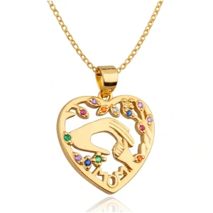 Srebrny Naszyjnik 925 Pozłacany Serce Mama Cyrkonie Łańcuszek Ankier.webp