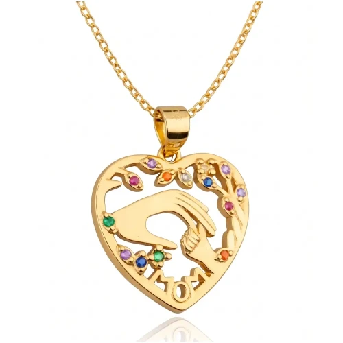 Srebrny Naszyjnik 925 Pozłacany Serce Mama Cyrkonie Łańcuszek Ankier.webp