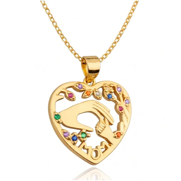 Srebrny Naszyjnik 925 Pozłacany Serce Mama Cyrkonie Łańcuszek Ankier.webp