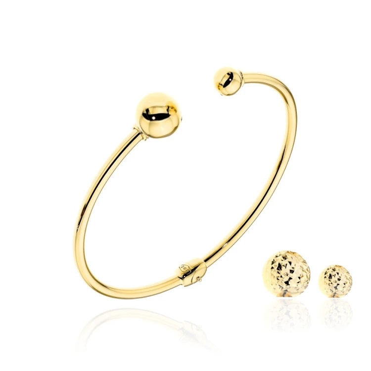 Bransoletka złota sztywna z wkręcanymi wymiennymi kulkami - komplet