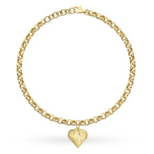 Bransoletka złota o splocie rolo z diamentowanym sercem