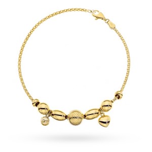 Bransoletka złota z kulkami i sercem zdobiona diamentowaniem