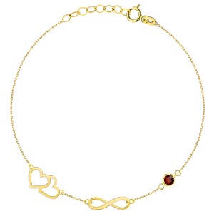 Bransoletka Złota 585 Serca Nieskończoność i Rubinowa Cyrkonia.jpg