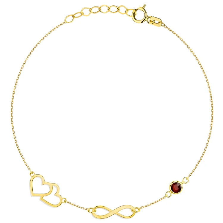 Bransoletka Złota 585 Serca Nieskończoność i Rubinowa Cyrkonia.jpg
