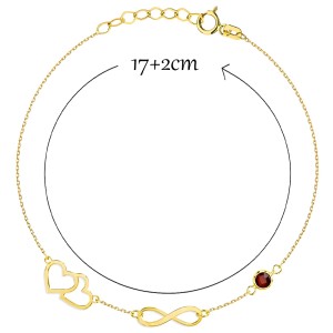 Bransoletka Złota 585 Serca Nieskończoność i Rubinowa Cyrkonia.jpg