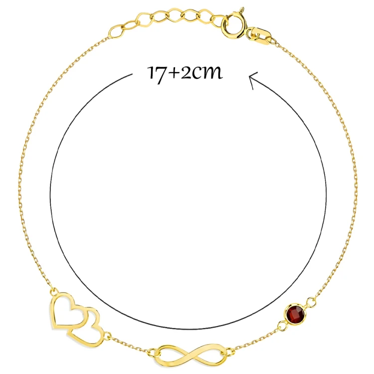 Bransoletka Złota 585 Serca Nieskończoność i Rubinowa Cyrkonia.jpg