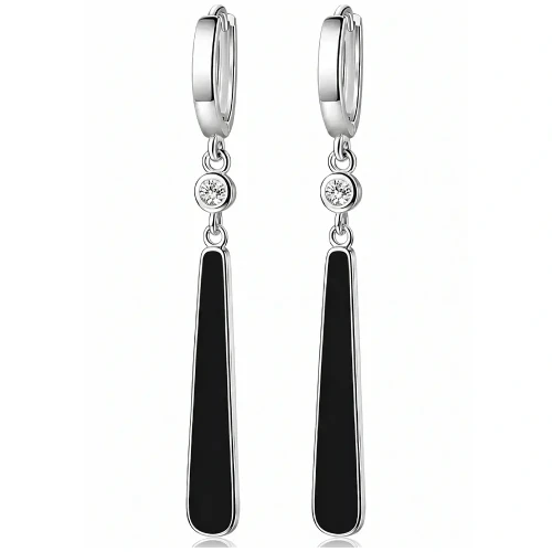 Kolczyki Srebrne 925 Onyks Długie Wiszące z Cyrkoniami Eleganckie.webp