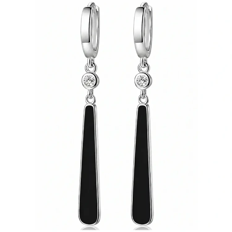 Kolczyki Srebrne 925 Onyks Długie Wiszące z Cyrkoniami Eleganckie.webp