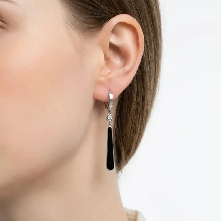 Kolczyki Srebrne 925 Onyks Długie Wiszące z Cyrkoniami Eleganckie.webp