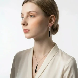 Komplet Srebrny 925 Onyks Kolczyki i Naszyjnik Elegancki z Cyrkoniami.webp