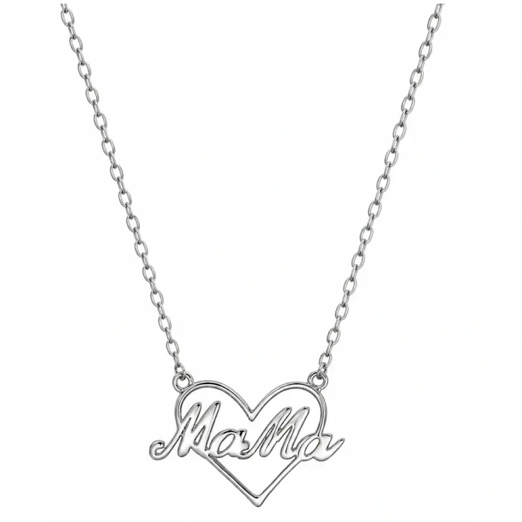 Naszyjnik Srebro 925 Serce z Napisem Mama Delikatny Łańcuszek.webp