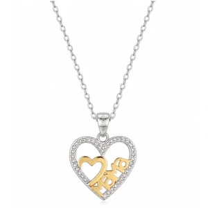 Naszyjnik Srebrny 925 Serce Mama Dwukolorowy Cyrkonie Łańcuszek.webp