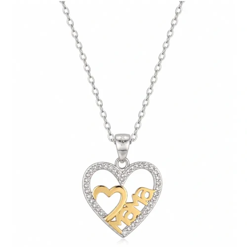 Naszyjnik Srebrny 925 Serce Mama Dwukolorowy Cyrkonie Łańcuszek.webp