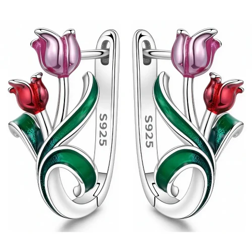 Kolczyki Srebrne 925 Kwiaty Tulipany Kolorowe Zapięcie Angielskie.webp