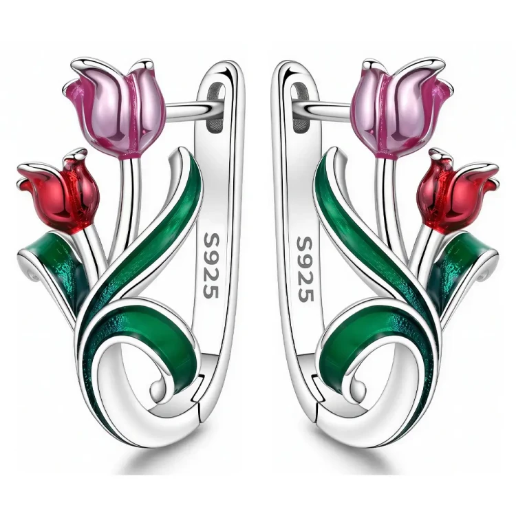 Kolczyki Srebrne 925 Kwiaty Tulipany Kolorowe Zapięcie Angielskie.webp