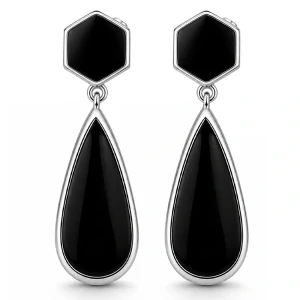 Kolczyki Srebrne 925 Krople z Onyksem Czarne Wiszące Eleganckie Długie.webp